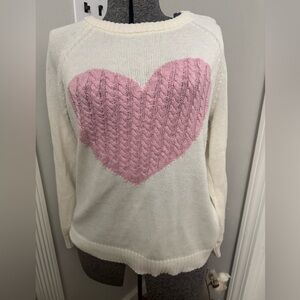 Women’s Pink Lily Cream Sweater With Cable Knit Pink Heart Large